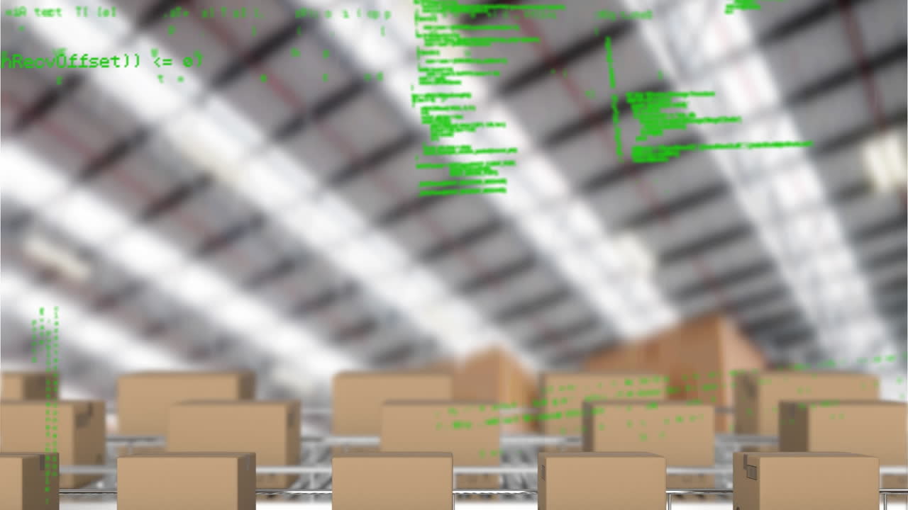 animación del procesamiento de estadísticas sobre cintas transportadoras con cajas