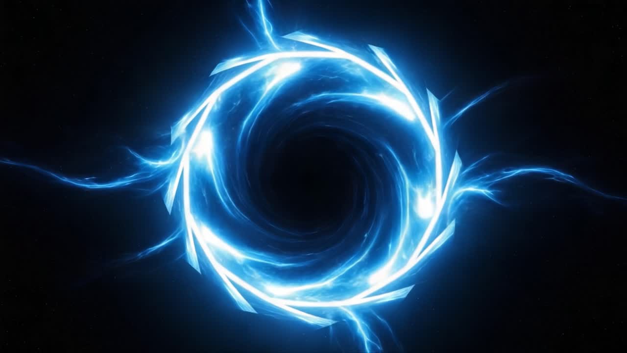An Electrifying Portal of Blue Energy: A Mystical, Twirling Vortex Illuminated by Striking Lightning Effects Against a Deep Black Background