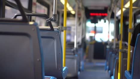 establishing - city bus interior view