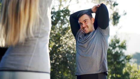 Park-fitness,-stretching-and-happy-man