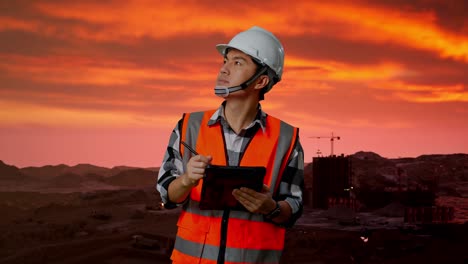 ingeniero de construcción al atardecer