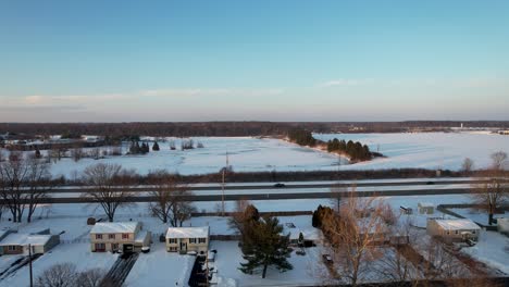 Drone-view-of-a-snowy-town