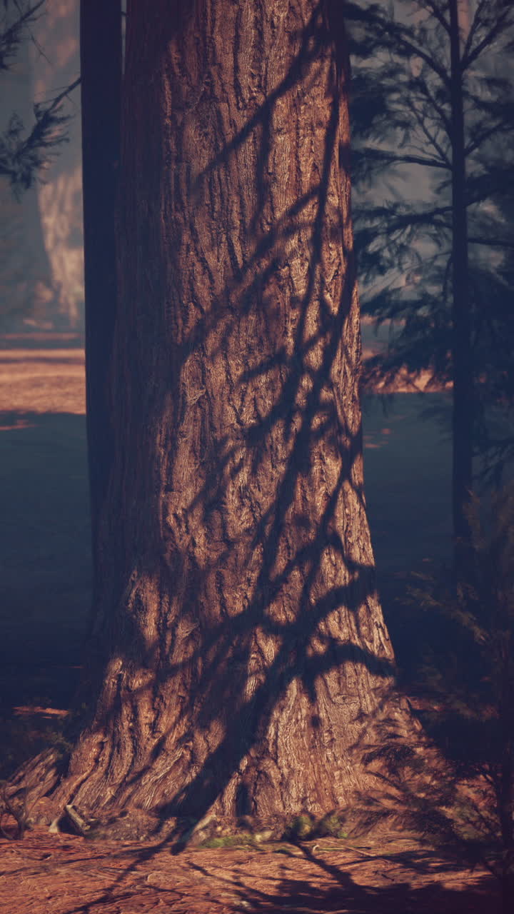 어두운 숲 속 의 웅장 한 나무 줄기