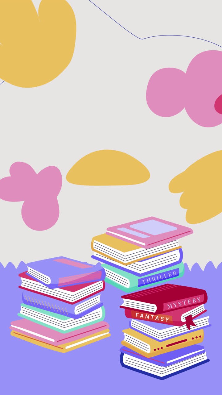 pile di libri colorati con generi di fantasia, mistero e thriller