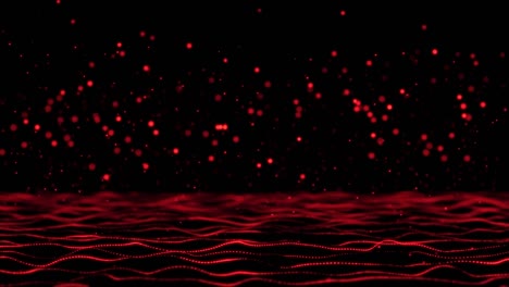 animation of particles keep falling and bounce. the color is red. zoom out.