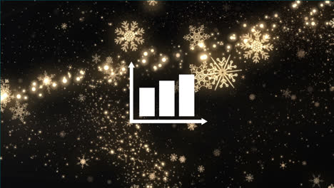 animation of statistics infographic over christmas star falling on black background