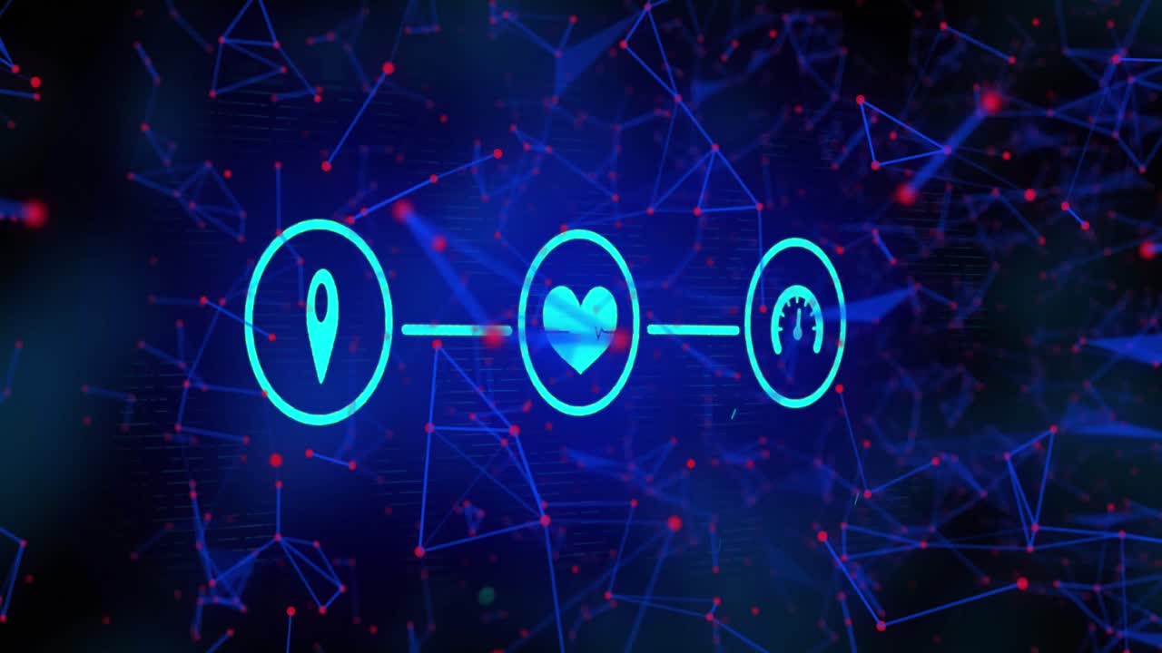 animación de iconos con red de conexiones y procesamiento de datos