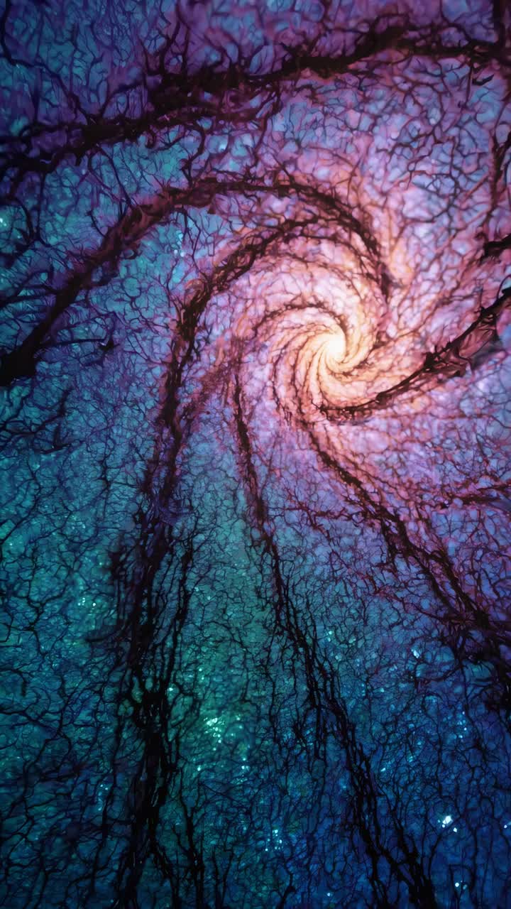 Un modello ipnotico e vorticoso di rami in colori vivaci, catturato da un angolo dall'alto