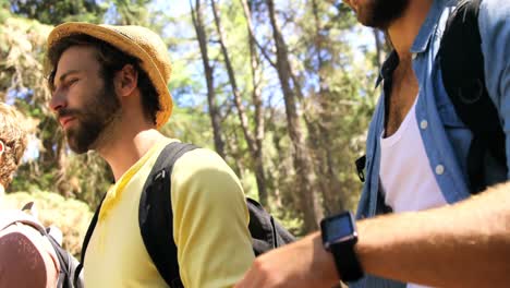 tres amigos hipsters caminando