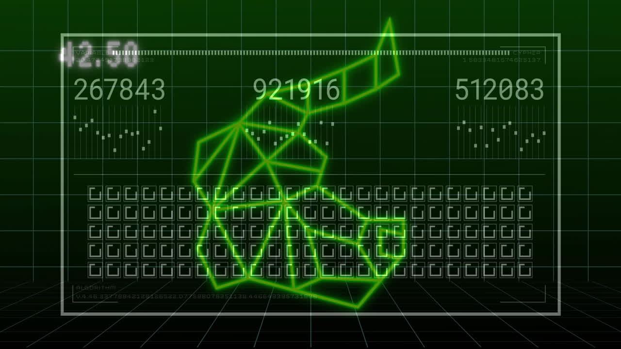 animación del procesamiento de datos sobre formas verdes