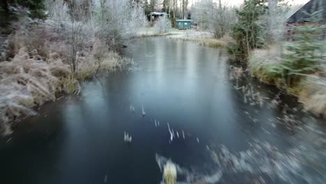 a broken pier that froze with a creek