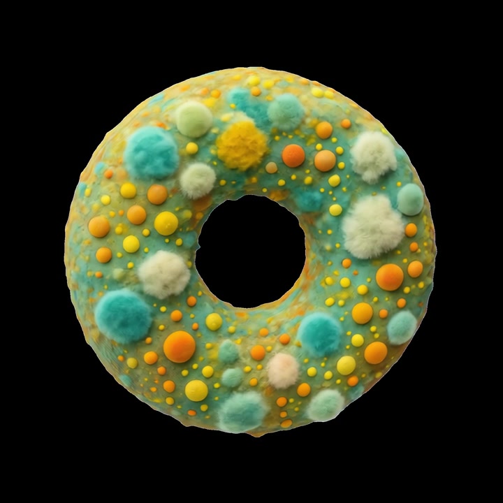 Rotating Donut Decorated with Colorful Fuzzy Pom-Poms
