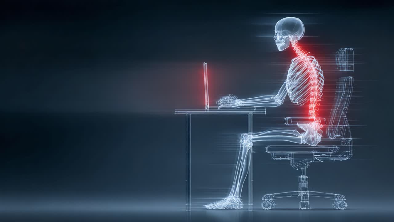 Anatomical Visualization of a Human Skeleton Working at a Desk: Illustrating Posture and Motion Dynamics in Ergonomic Settings