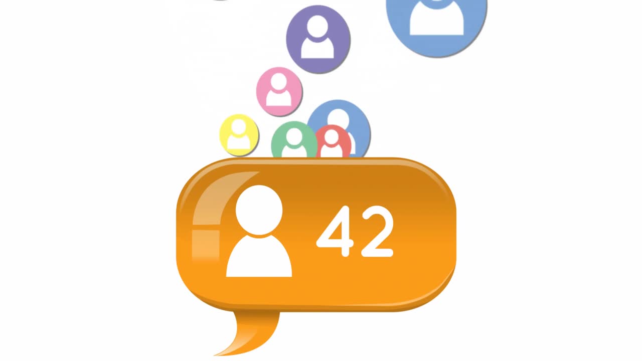 animación de los iconos de perfil y el cambio de números sobre los iconos de perfil que aparecen sobre un fondo blanco