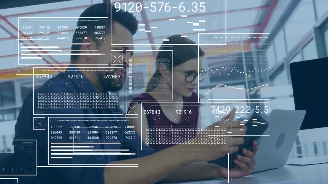 animación del procesamiento de datos sobre personas de negocios en la oficina