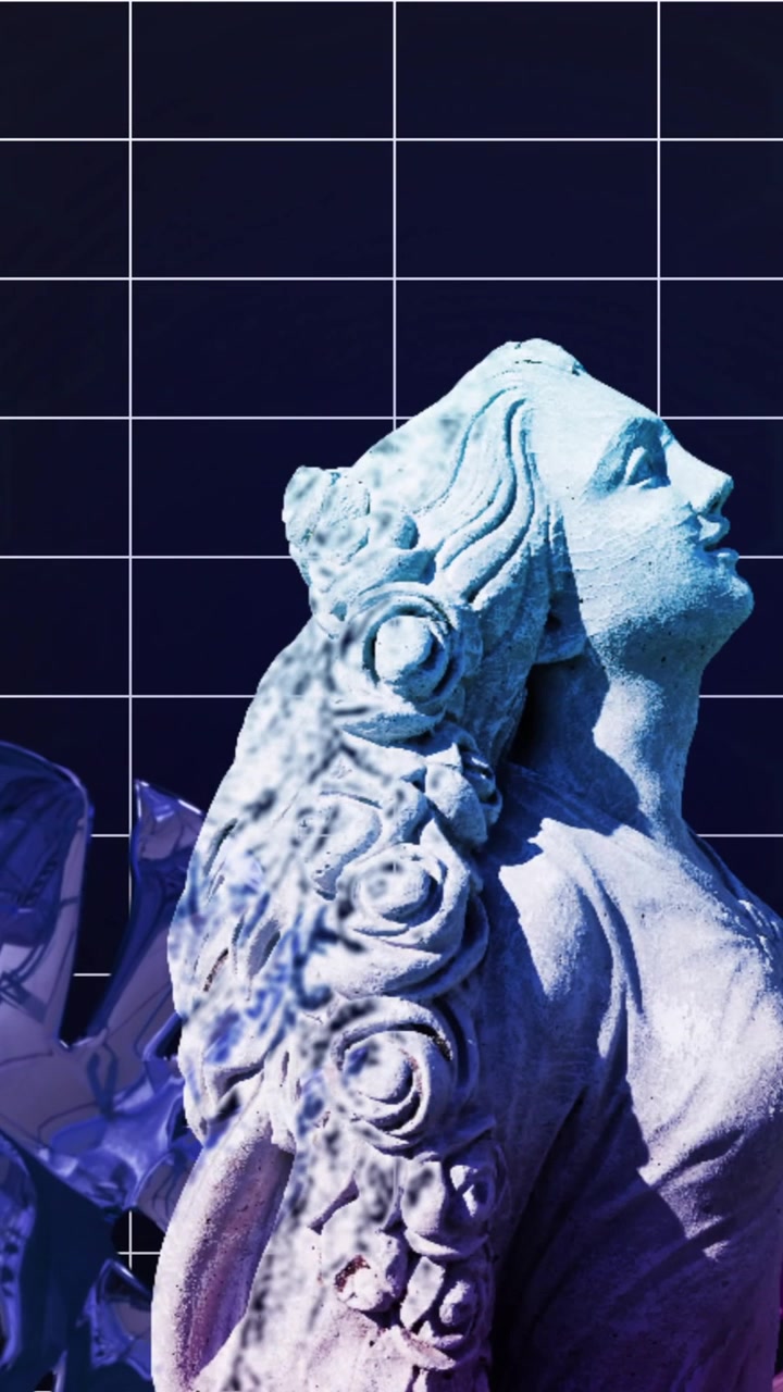 Animazione di interferenza su scultura con foglie tropicali e su linee su sfondo nero