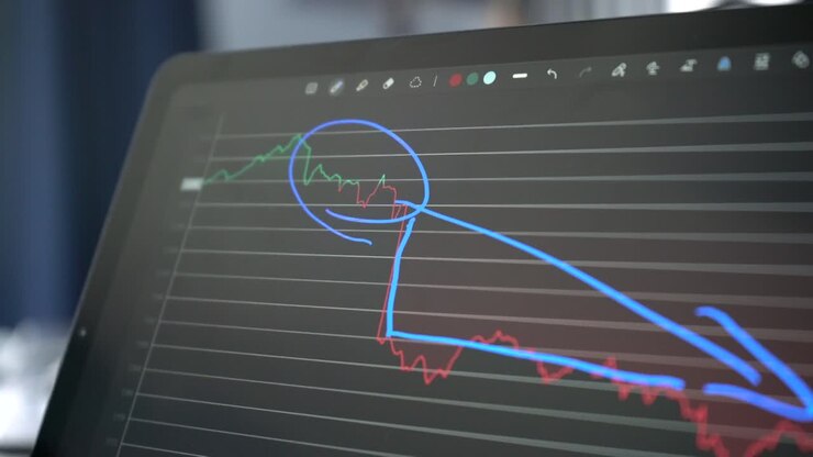 Previsioni di prezzo per il crollo del mercato azionario delle criptovalute, grafico di investimento.
