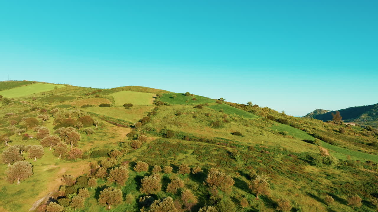 Green hills in Calabria at sunset with relaxing meadows