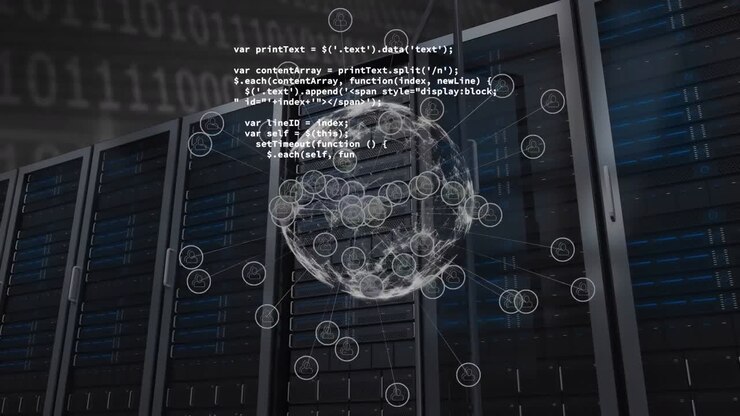 Анимация земного шара соединений и обработки данных над серверной