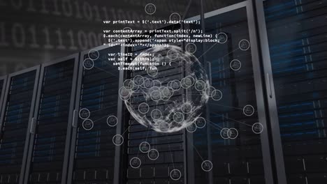 animación del globo de conexiones y procesamiento de datos sobre la sala del servidor