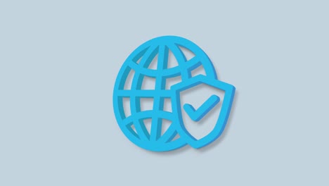 earth globe 3d icon isolated on blue background. shield with checkmark. 4k
