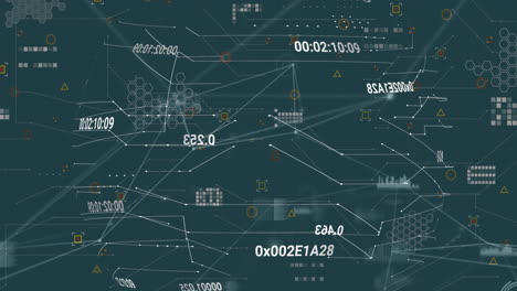 animation of network of connections with data processing over numbers