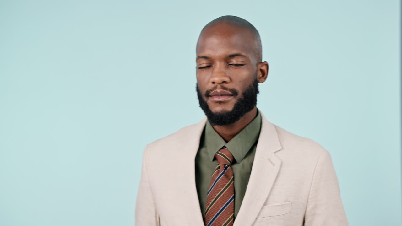Businessman, black man and headache in studio