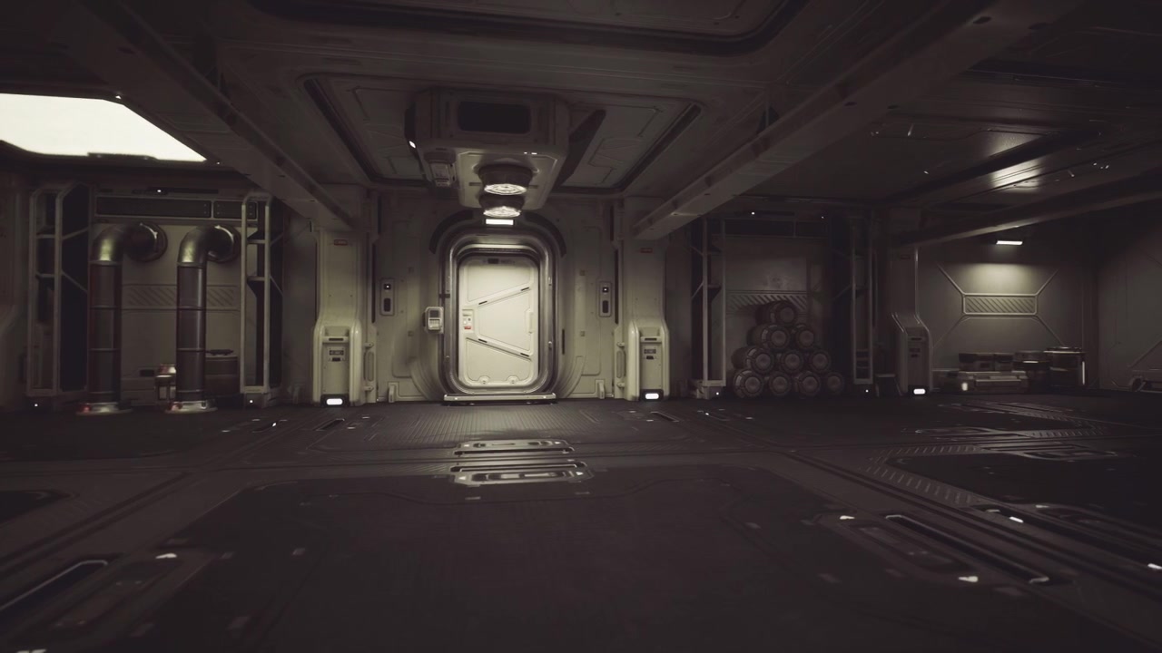 Emergency research corridor leading to sealed hatch and lab
