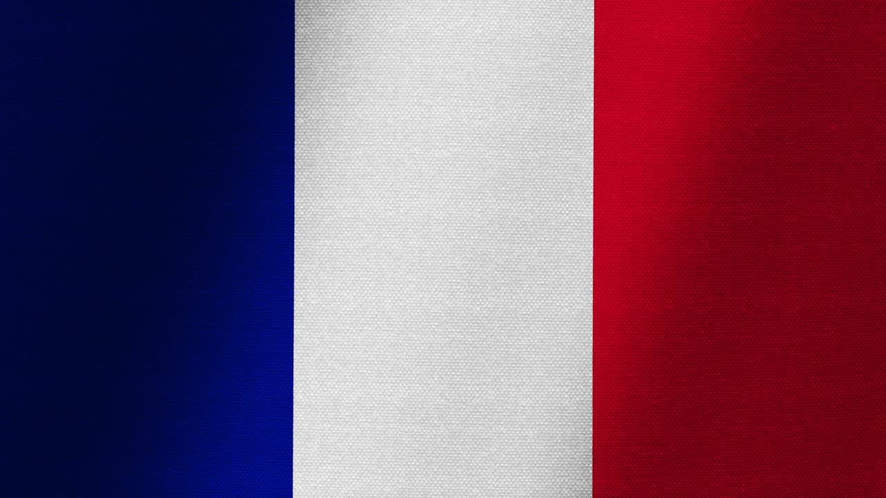 Flag of France. Slow flutter of the canvas. Fluctuation of the fabric.
