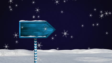 Animation-Der-Nächtlichen-Winterlandschaft-Mit-Schild.-Schneeflocken-Fallen