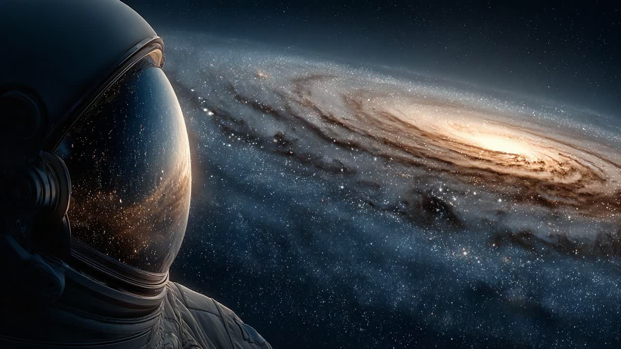 Astonishing Cosmic View: An Astronaut Gazes at the Majestic Spiral Galaxy, Experiencing the Infinite Wonders of Space and the Universe's Vastness