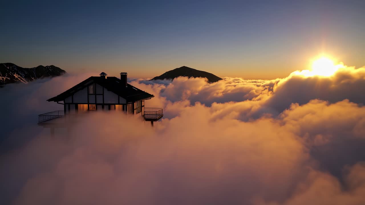 Cabin Above the Clouds at Sunrise