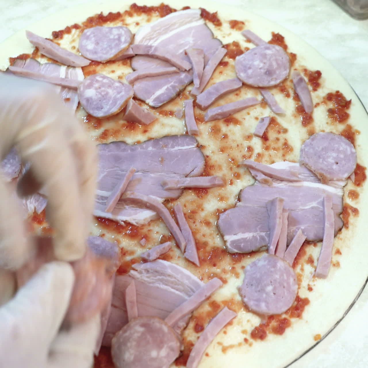 Fresh original Italian raw pizza, preparation in traditional style. Sqare video