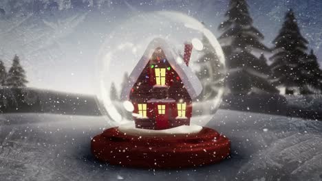 Christmas-animation-of-illuminated-hut-against-snowy-landscape-4k