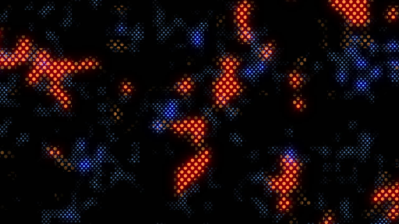 Hexagonales Muster aus blauen und roten Punkten auf schwarzem Hintergrund