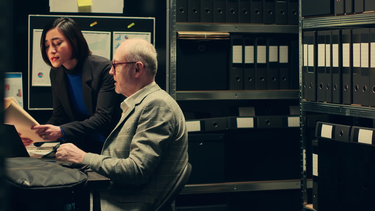 equipo de inspectores que examina la información del caso y lee las declaraciones de los testigos