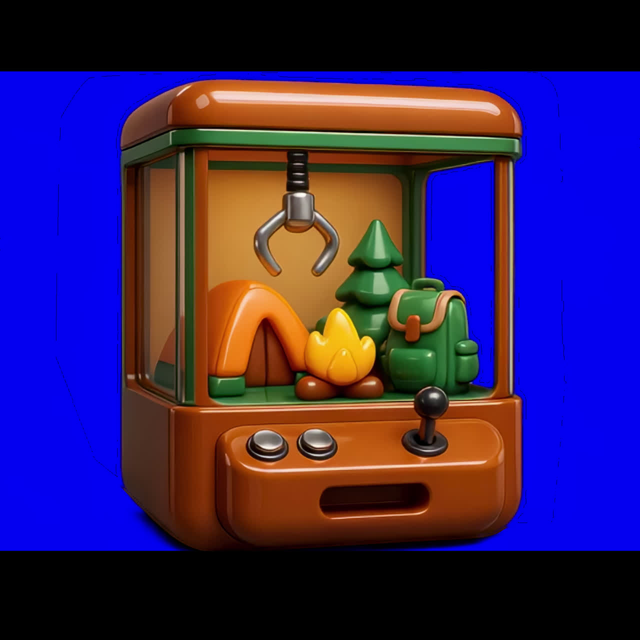 Camping-themed claw machine illustration animation isolated asset, transparent 4K video, alpha