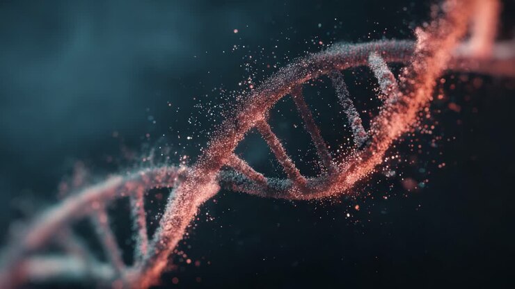 Intricate Visualization of DNA Helix Structure: A Stunning Representation Highlighting Genetic Material Through Stunning Light Effects and Particle Dynamics in a Surreal Environment