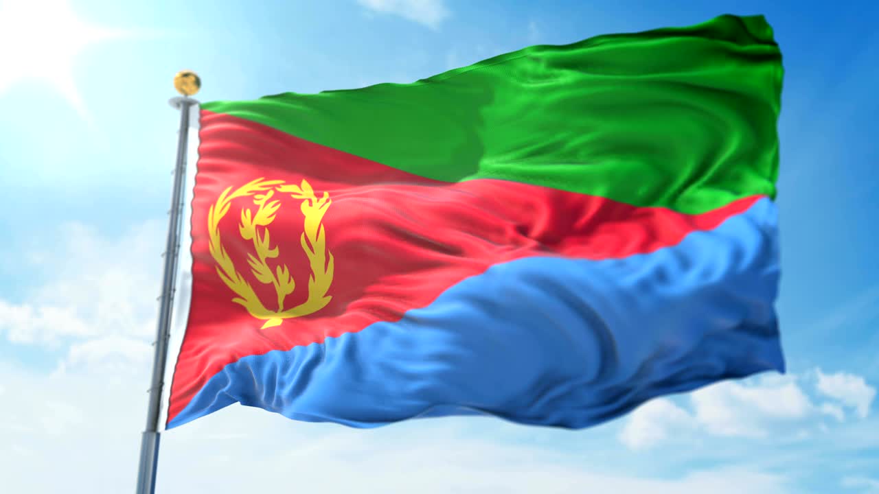 bandera de eritrea bucle sin costuras vídeo de renderización 3d. hermoso bucle de tela textil agitando
