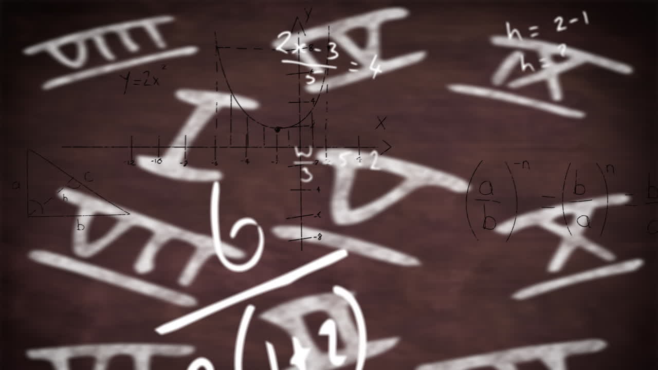 검은 바탕에 수학 방정식과 로마 숫자의 애니메이션