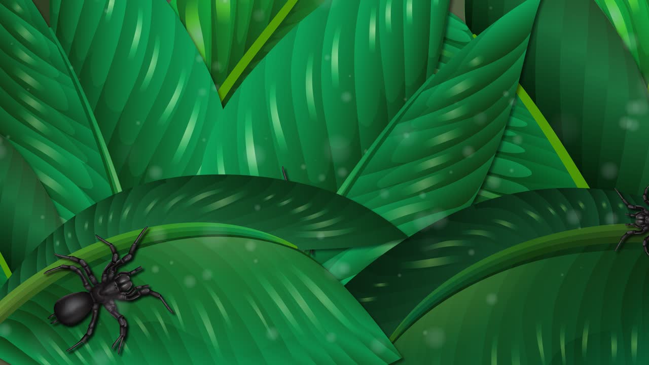 arañas moviéndose entre las hojas verdes del bosque