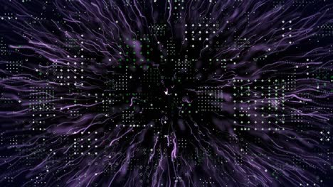 Animation-of-purple-fireworks-exploding-over-rows-of-black-dots