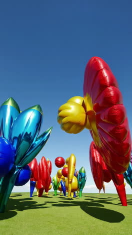 vibrant inflatable art installation in a surreal landscape