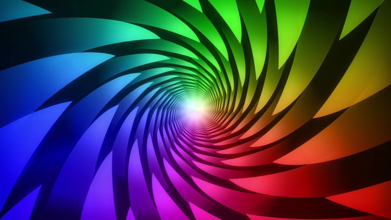 gradiente de arco iris colorido con formas de ángulo agudo en bucle patrón de fondo en espiral radial animado