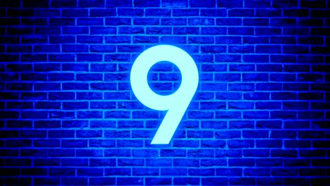 neon light number 9 nine animation motion graphics modern on brick wall background