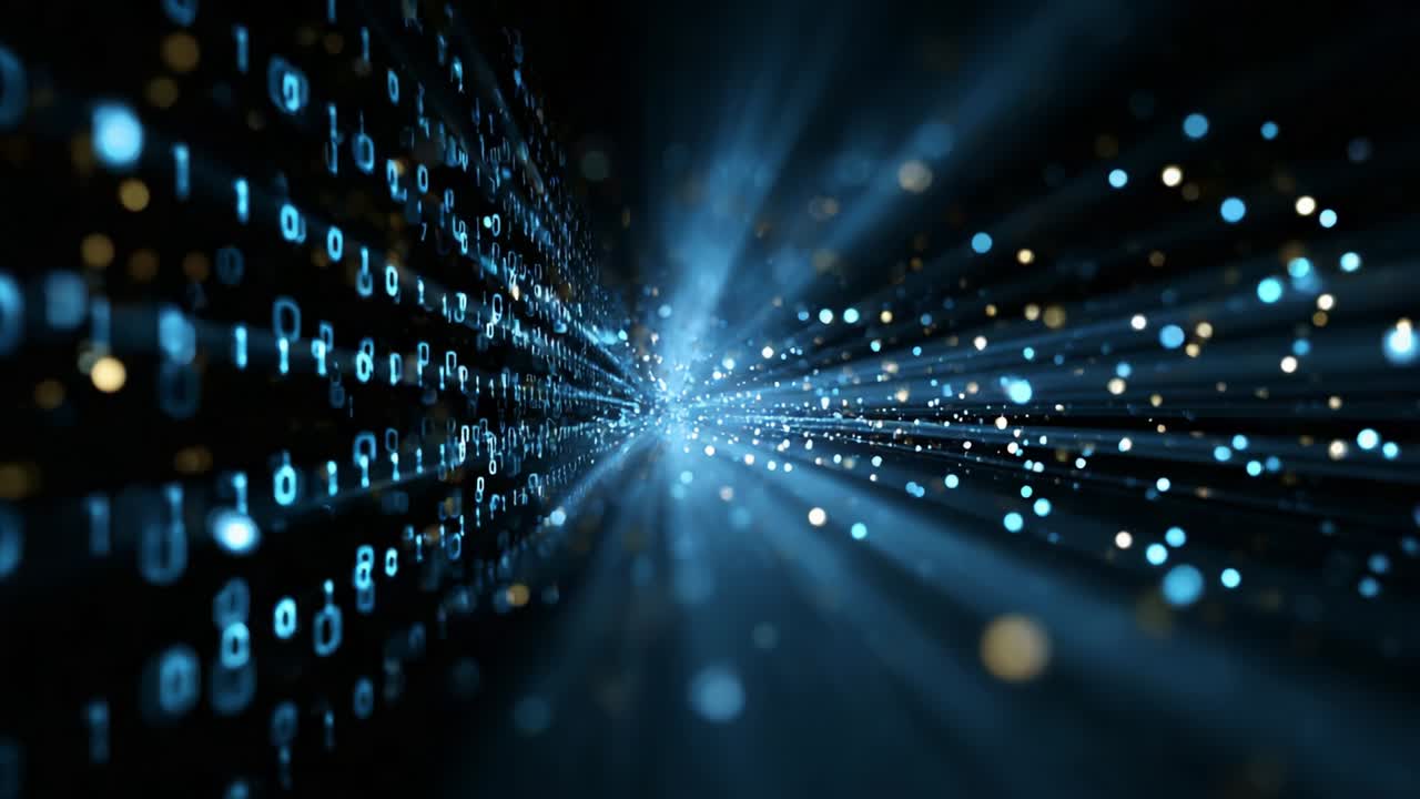 A mesmerizing visual journey through a digital landscape filled with shimmering binary code and dynamic light rays, showcasing the fascinating intersection of technology and art in a vibrant, immersive experience