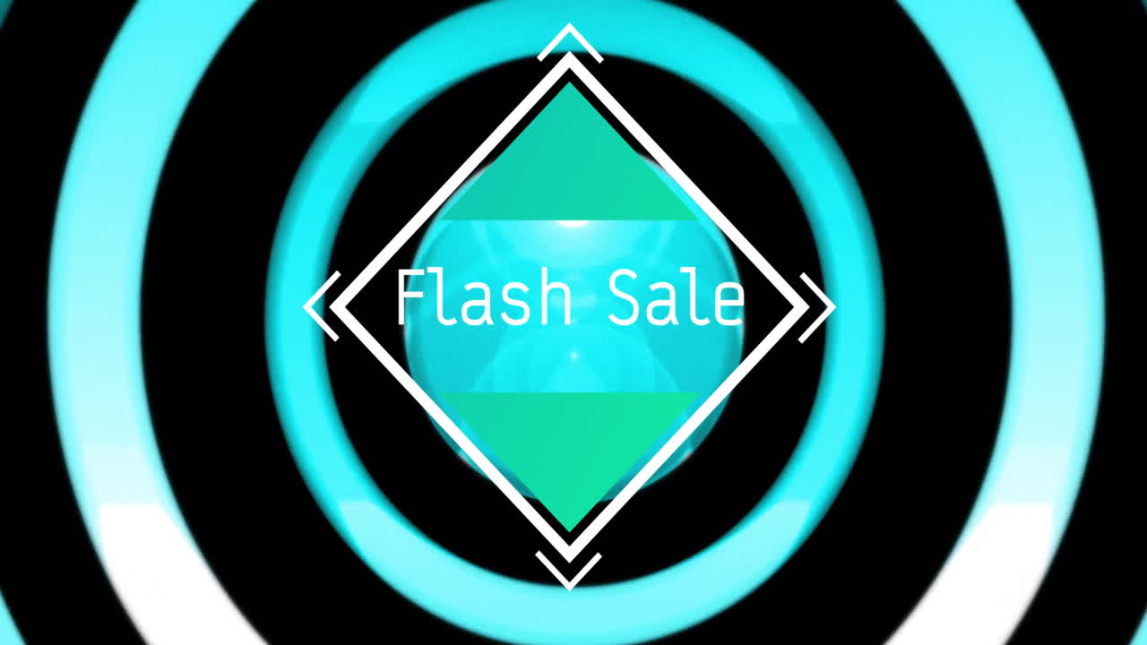 Animation of colourful circles moving over flash sale text