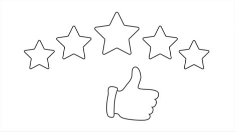 five star rate with thumbs up isolated on white. motion graphic