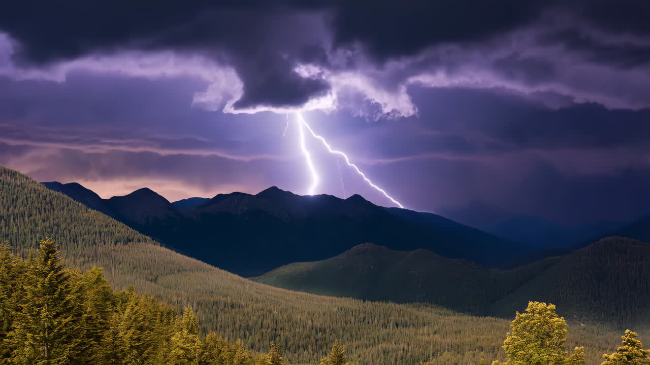 Dramatic Lightning Storm Over Mountains