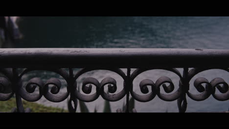 ornamental metal railing overlooking water